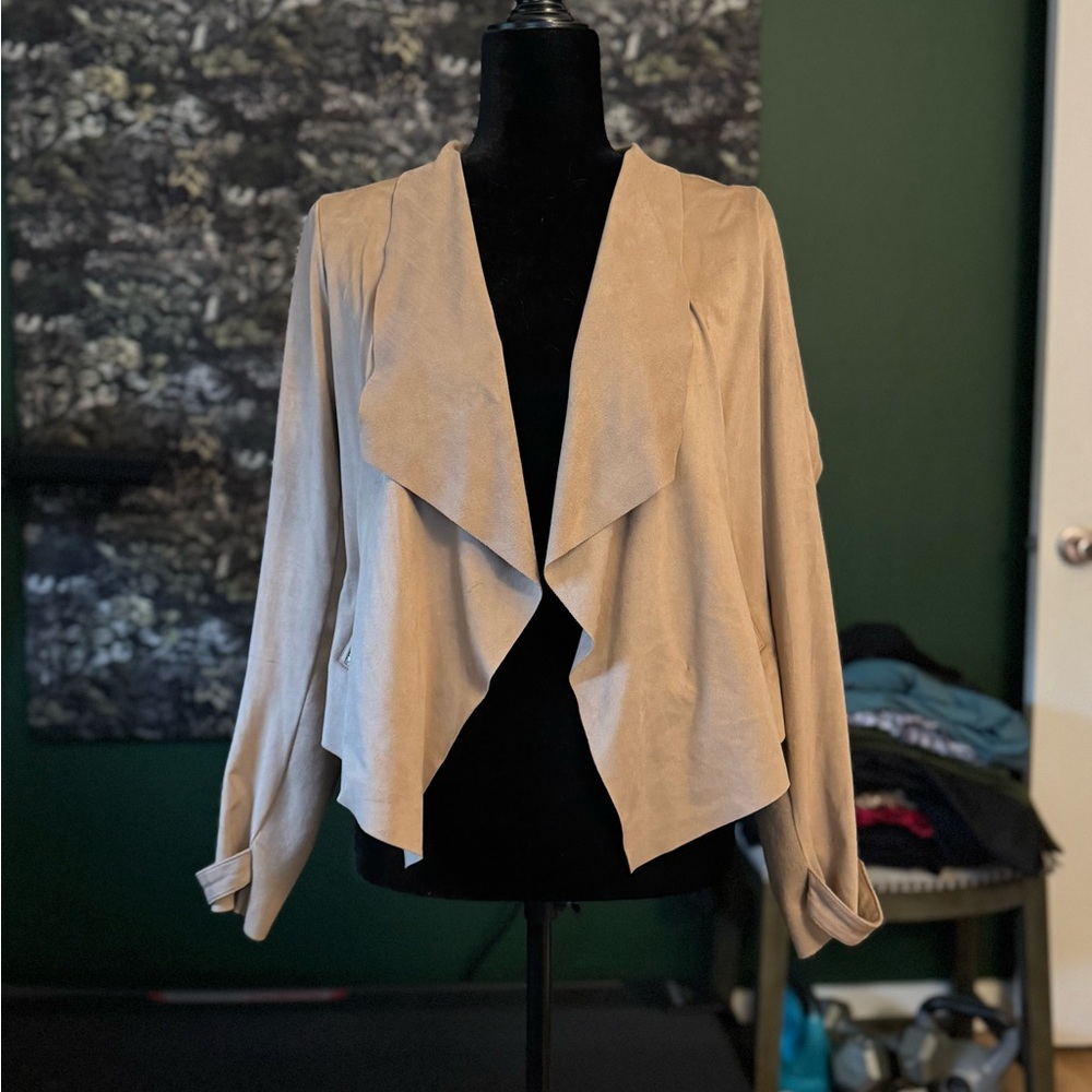 Altar'd State Tan Suede Cardigan with Waterfall Front
